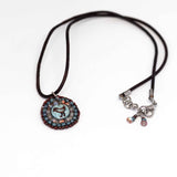 Round Denim Blue Bead Stitched Birdie Stainless Steel Necklace NEW