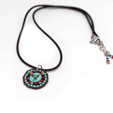 Round Blue Red Bead Stitched Birdie Stainless Steel Necklace NEW