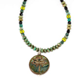 Rustic Green Sparkle Dragonfly Stainless Steel Necklace