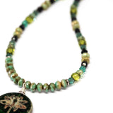 Rustic Green Sparkle Dragonfly Stainless Steel Necklace