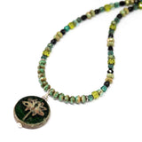 Rustic Green Sparkle Dragonfly Stainless Steel Necklace