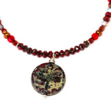 Rustic Red Sparkle Dragonfly Stainless Steel Necklace