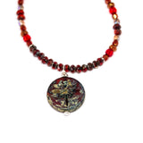 Rustic Red Sparkle Dragonfly Stainless Steel Necklace