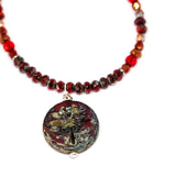 Rustic Red Sparkle Dragonfly Stainless Steel Necklace