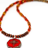 Rustic Red Orange Sparkle Dragonfly Stainless Steel Necklace