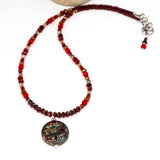 Rustic Red Sparkle Dragonfly Stainless Steel Necklace