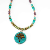 Rustic Turquoise Sparkle Dragonfly Stainless Steel Necklace