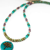 Rustic Turquoise Sparkle Dragonfly Stainless Steel Necklace