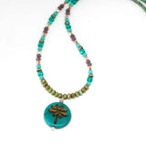Rustic Turquoise Sparkle Dragonfly Stainless Steel Necklace