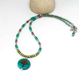 Rustic Turquoise Sparkle Dragonfly Stainless Steel Necklace