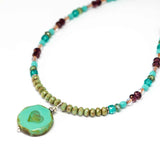 Rustic Turquoise Sparkle Heart Stainless Steel Necklace