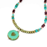 Rustic Turquoise Sparkle Heart Stainless Steel Necklace