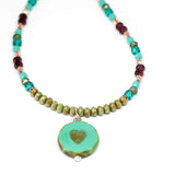 Rustic Turquoise Sparkle Heart Stainless Steel Necklace