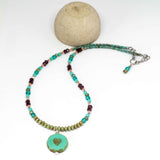Rustic Turquoise Sparkle Heart Stainless Steel Necklace