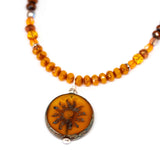 Rustic Orange Sparkle Sun Stainless Steel Necklace