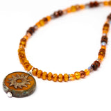 Rustic Orange Sparkle Sun Stainless Steel Necklace