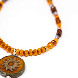 Rustic Orange Sparkle Sun Stainless Steel Necklace