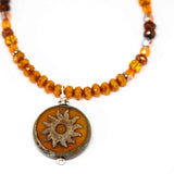 Rustic Orange Sparkle Sun Stainless Steel Necklace