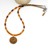Rustic Orange Sparkle Sun Stainless Steel Necklace