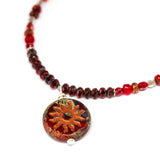 Rustic Red Sparkle Sun Stainless Steel Necklace