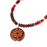Rustic Red Sparkle Sun Stainless Steel Necklace