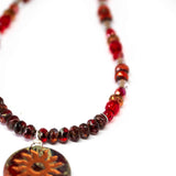 Rustic Red Sparkle Sun Stainless Steel Necklace