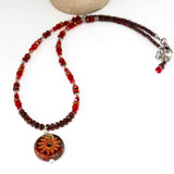 Rustic Red Sparkle Sun Stainless Steel Necklace
