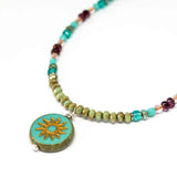 Rustic Turquoise Sparkle Sun Stainless Steel Necklace
