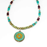 Rustic Turquoise Sparkle Sun Stainless Steel Necklace