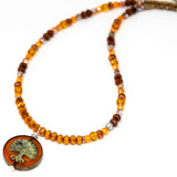 Rustic Orange Sparkle Tree Of Life Stainless Steel Necklace