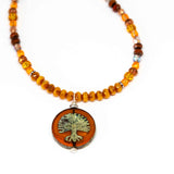 Rustic Orange Sparkle Tree Of Life Stainless Steel Necklace