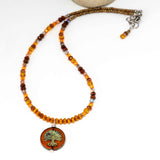 Rustic Orange Sparkle Tree Of Life Stainless Steel Necklace