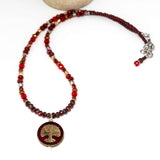 Rustic Red Sparkle Tree Of Life Stainless Steel Necklace