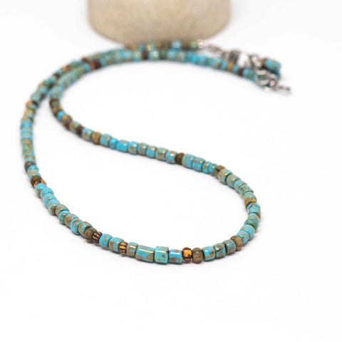 Turquoise Blue Picasso Surfer Stainless Steel Necklace