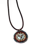 Denim Blue Bead Stitched Round Birdie Stainless Steel Necklace