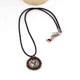 Denim Blue Bead Stitched Round Birdie Stainless Steel Necklace
