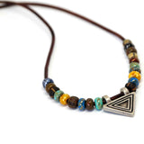 Bohemian Beaded Silver Tone Triangle Necklace