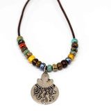 Bohemian Beaded Silver Tone Shield Necklace