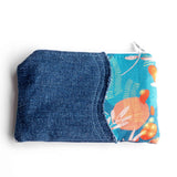 Blue Orange Floral Small Pouch Purse