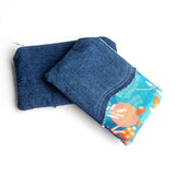 Blue Orange Floral Small Pouch Purse