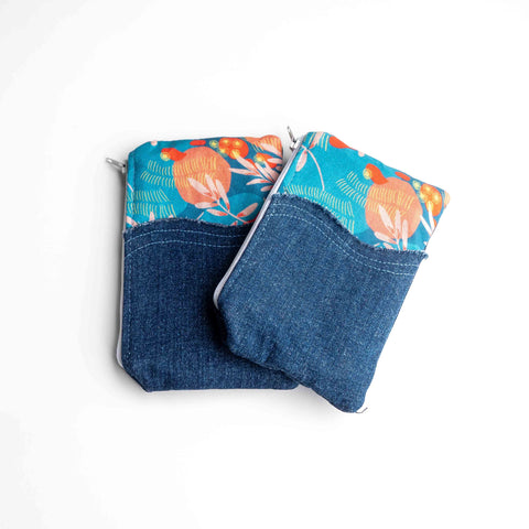 Blue Orange Floral Small Pouch Purse