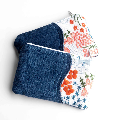 Orange Blue Japanese Embroidery Small Pouch Purse