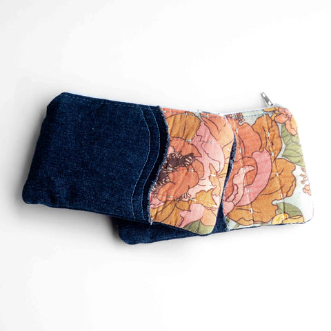 Pink Apricot Quilted Flowers Small Pouch Purse