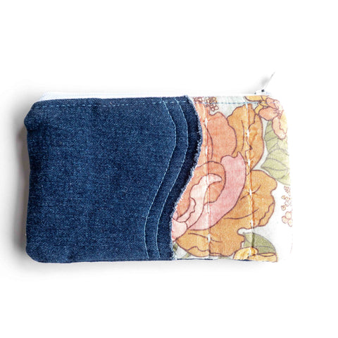 Pink Apricot Quilted Flowers Small Pouch Purse