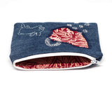 Red Bali Denim Sashiko Zipper Large Pouch V1