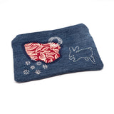 Red Bali Denim Sashiko Zipper Large Pouch V1