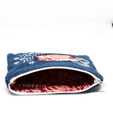 Red Bali Denim Sashiko Zipper Large Pouch V2