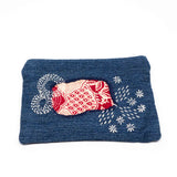 Red Bali Denim Sashiko Zipper Large Pouch V2