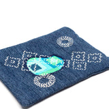 Blue Retro Denim Sashiko Zipper Large Pouch V1