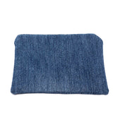 Blue Retro Denim Sashiko Zipper Large Pouch V1